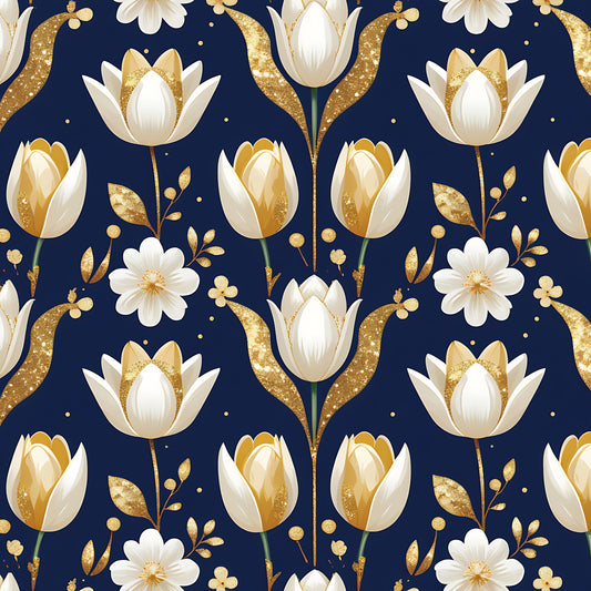 Golden Glitter Spring Pattern 5 Quilting Cotton Fabric