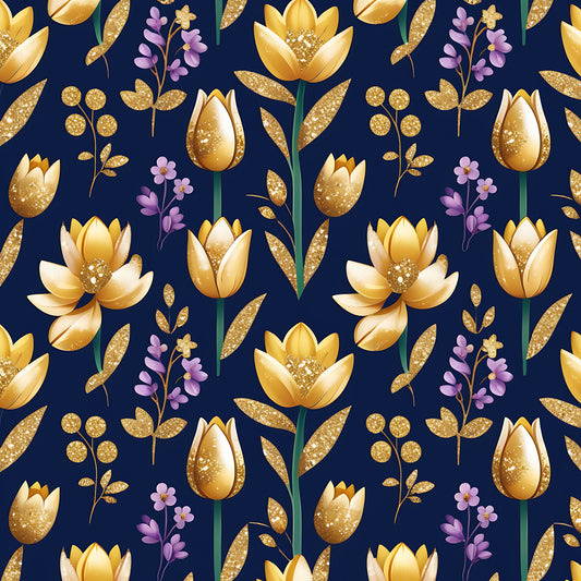 Golden Glitter Spring Pattern 6 Quilting Cotton Fabric