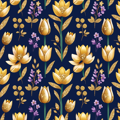 Golden Glitter Spring Pattern 6 Quilting Cotton Fabric