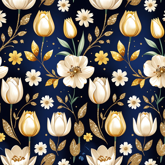 Golden Glitter Spring Pattern 7 Quilting Cotton Fabric
