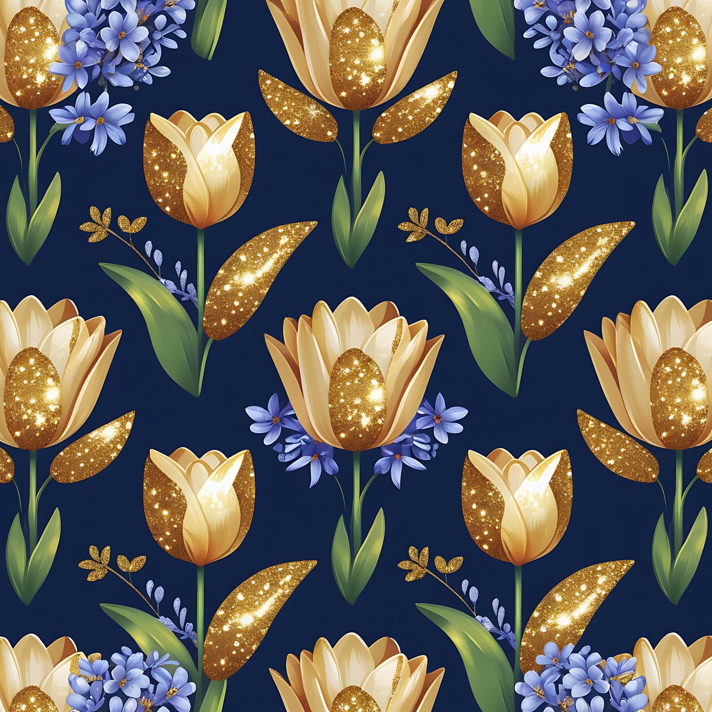 Golden Glitter Spring Pattern 8 Quilting Cotton Fabric