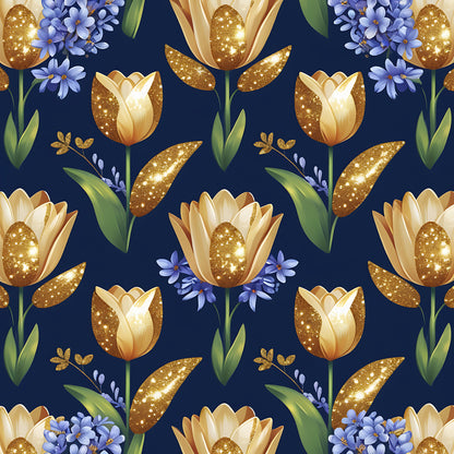 Golden Glitter Spring Pattern 8 Quilting Cotton Fabric