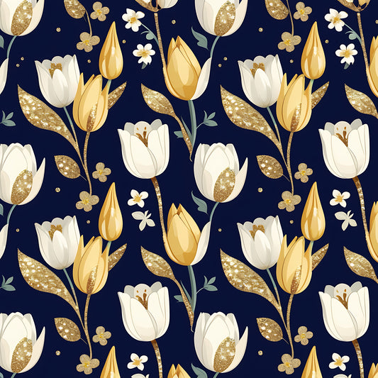 Golden Glitter Spring Pattern 9 Quilting Cotton Fabric