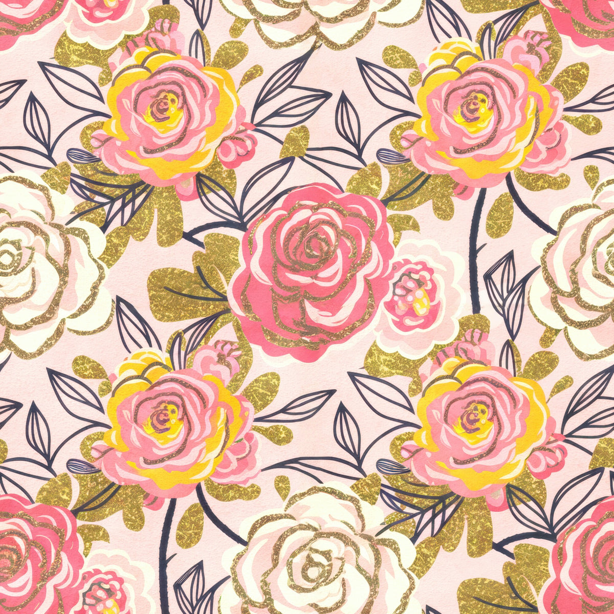 Golden Hour Roses Pattern 1 Quilting Cotton Fabric