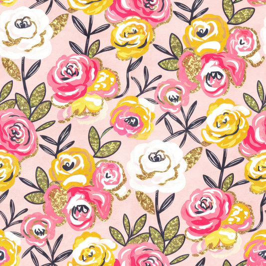 Golden Hour Roses Pattern 10 Quilting Cotton Fabric