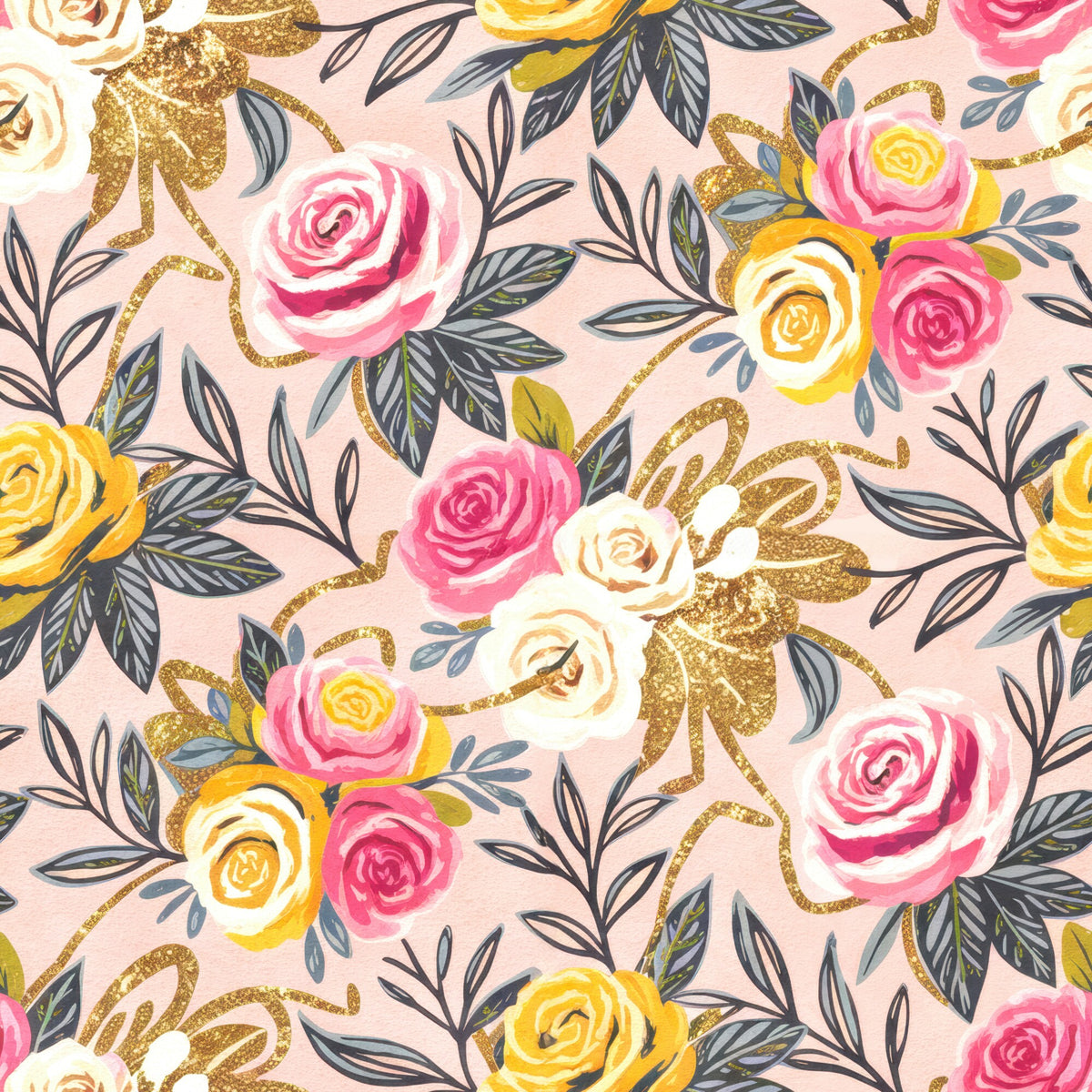 Golden Hour Roses Pattern 11 Quilting Cotton Fabric