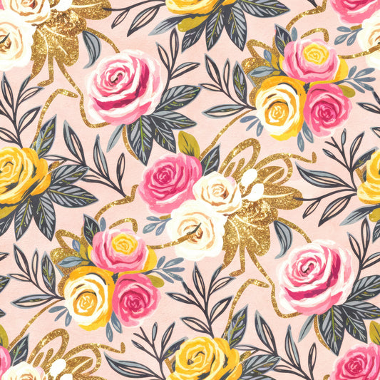 Golden Hour Roses Pattern 11 Quilting Cotton Fabric