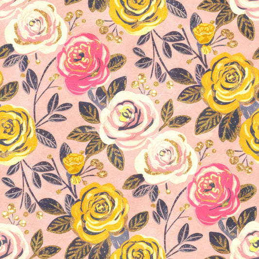 Golden Hour Roses Pattern 12 Quilting Cotton Fabric