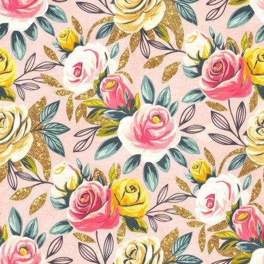 Golden Hour Roses Pattern 4 Quilting Cotton Fabric