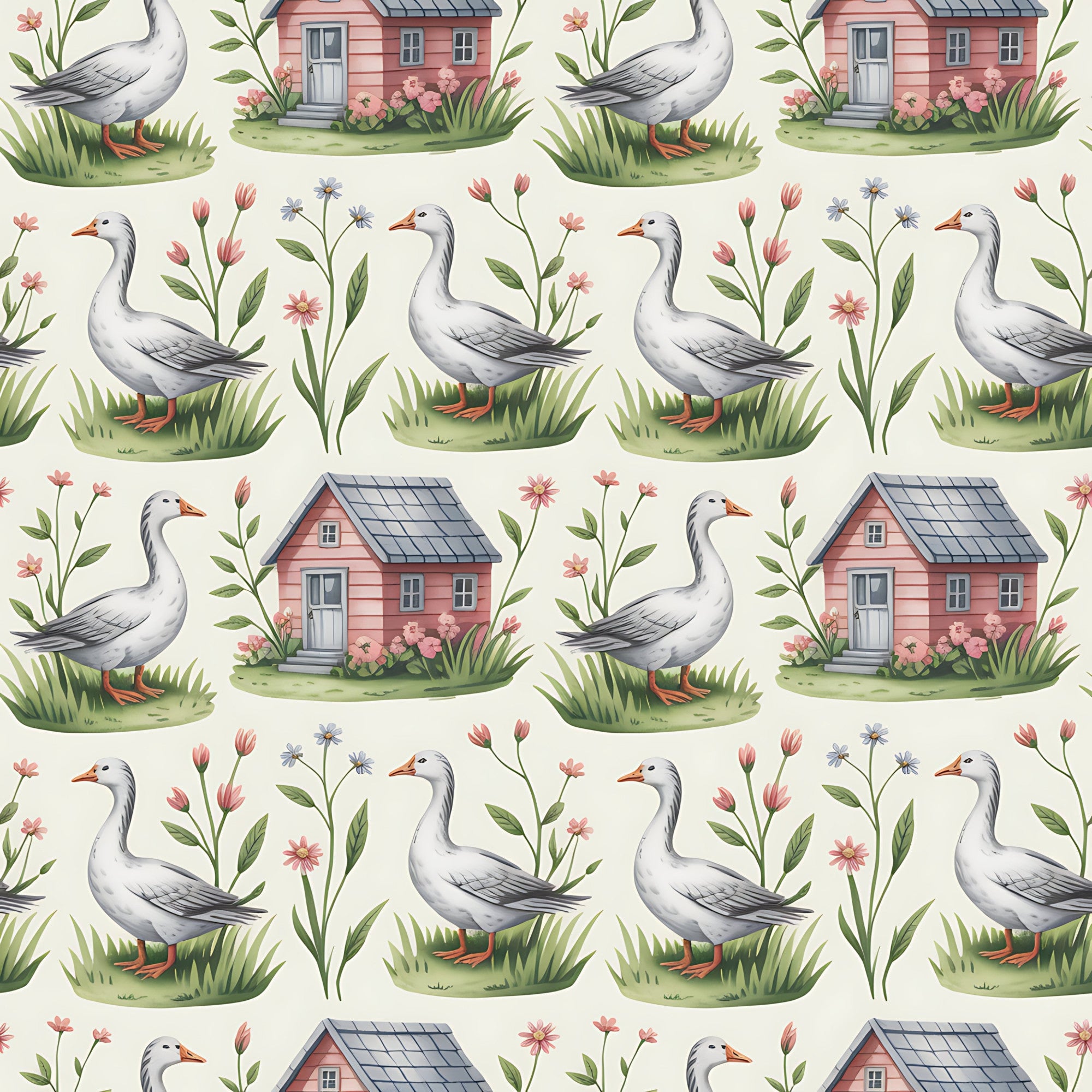 Goose Cottagecore Pattern 14 Quilting Cotton Fabric – FabricMegaStore.com