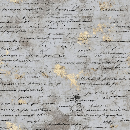Gray Vintage Handwritten Letters Pattern 13 Quilting Cotton Fabric