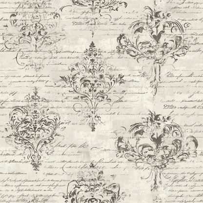 Gray Vintage Handwritten Letters Pattern 2 Quilting Cotton Fabric