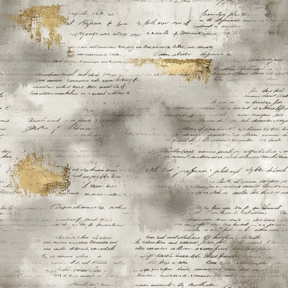 Gray Vintage Handwritten Letters Pattern 4 Quilting Cotton Fabric