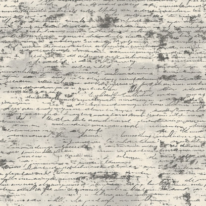 Gray Vintage Handwritten Letters Pattern 9 Quilting Cotton Fabric