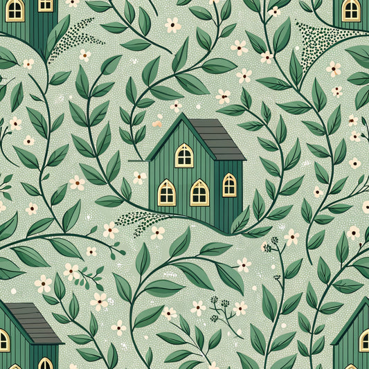 Green Farmhouse Pattern 12 Quilting Cotton Fabric