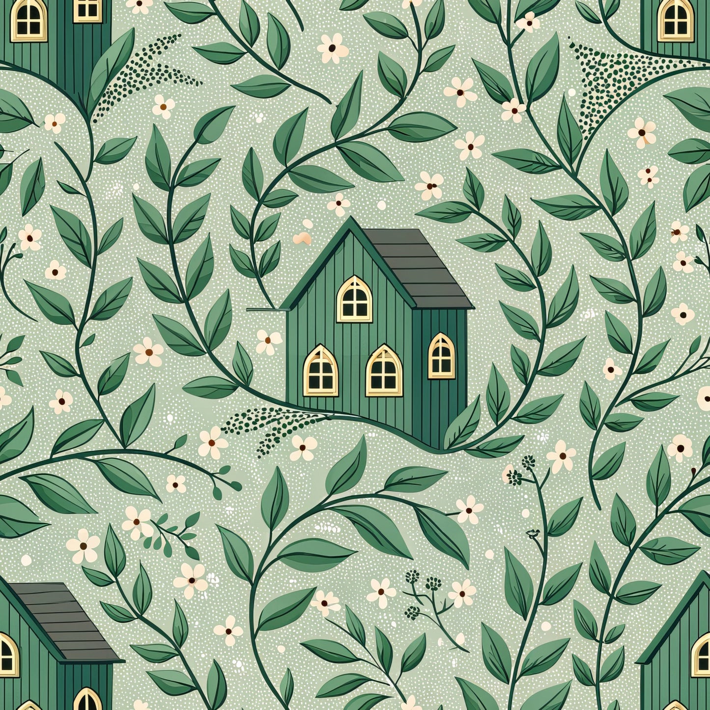 Green Farmhouse Pattern 12 Quilting Cotton Fabric