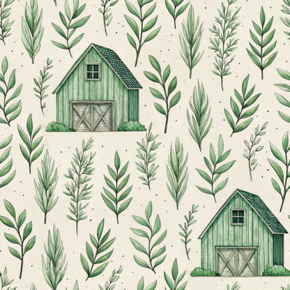 Green Farmhouse Pattern 4 Quilting Cotton Fabric