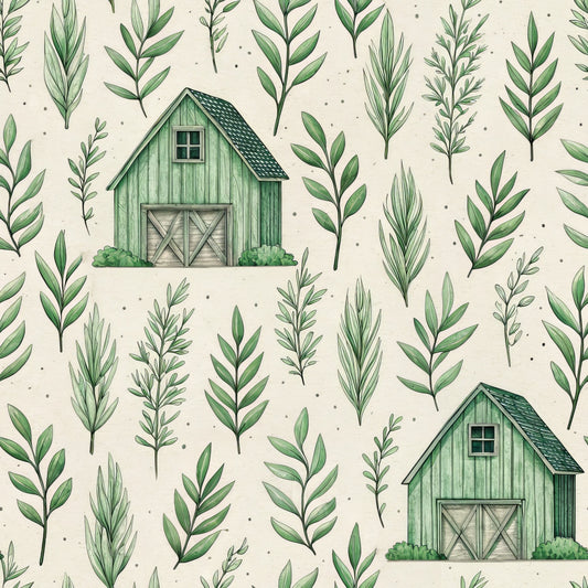 Green Farmhouse Pattern 4 Quilting Cotton Fabric
