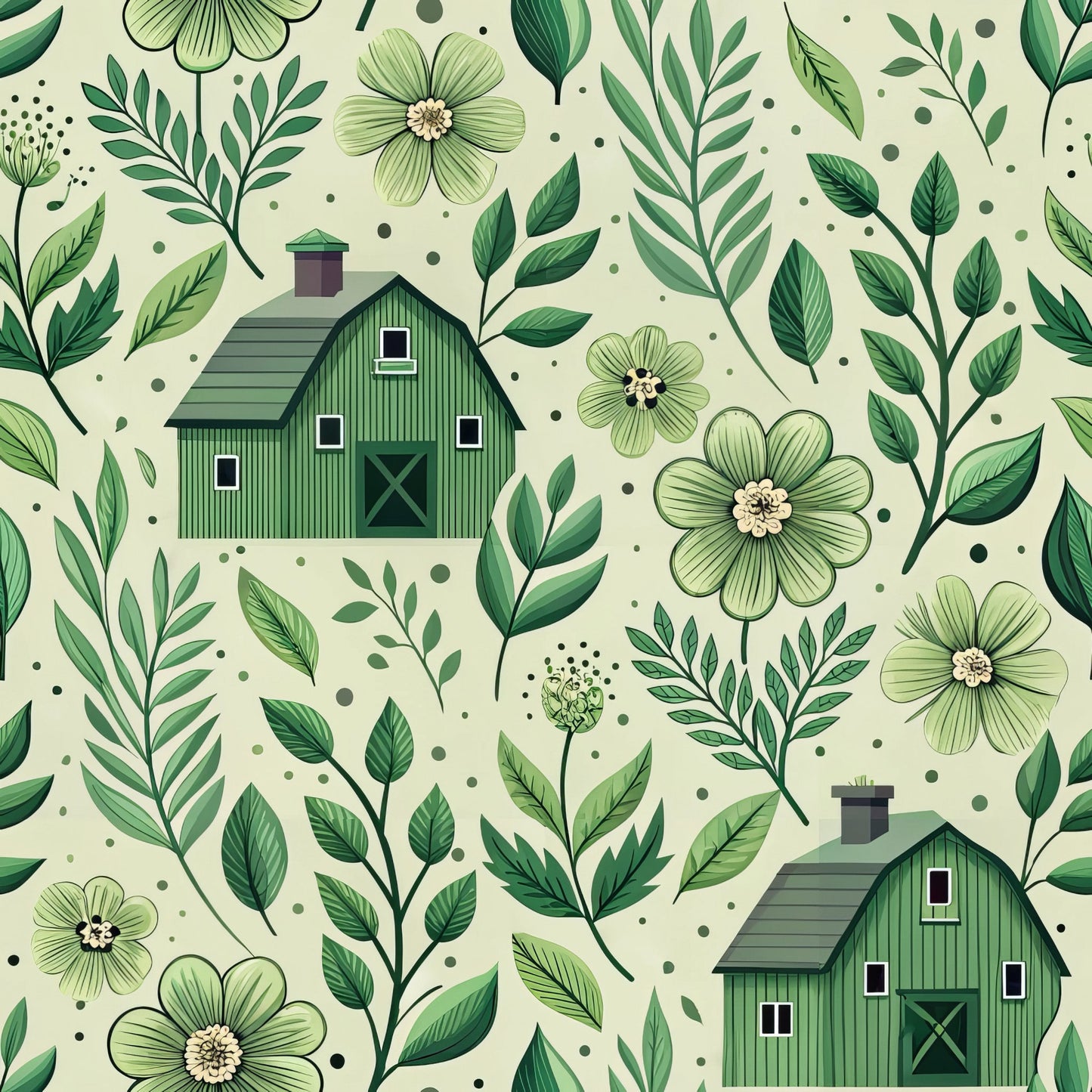 Green Farmhouse Pattern 8 Quilting Cotton Fabric