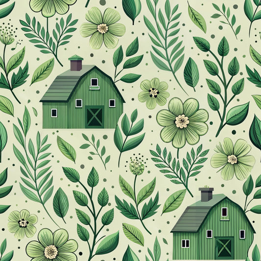 Green Farmhouse Pattern 8 Quilting Cotton Fabric