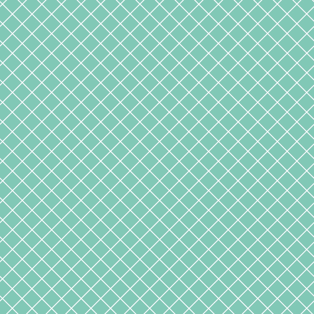 A teal background with a white diamond grid pattern.