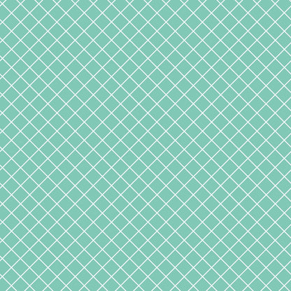 A teal background with a white diamond grid pattern.