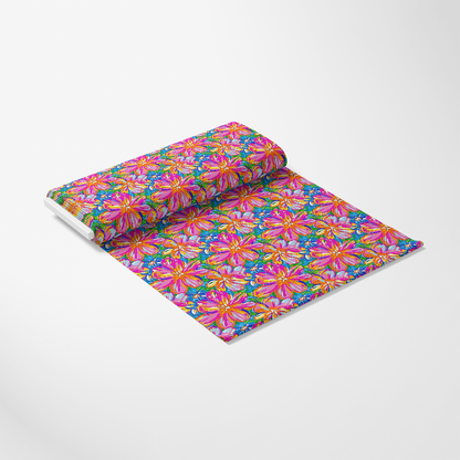 - Groovy Hippie Pattern 4 Quilting Cotton Fabric  
- Floral design  
- Bright pink, orange, blue, green colors  
- Vintage style  
- Decorative textile  
- Soft cotton material  
- Quilting fabric  
- Vibrant, retro, bohemian  
- Yardage fabric roll