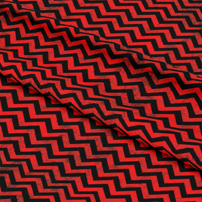 Grunge Red and Black Chevron Pattern Quilting Cotton Fabric