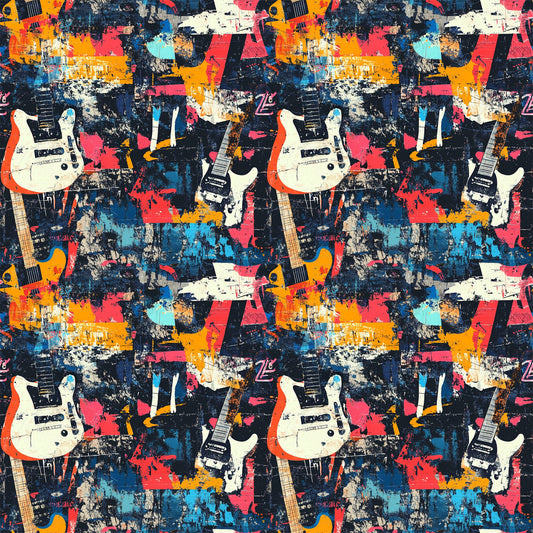 Grunge Rock Guitar Pattern 1 Quilting Cotton Fabric