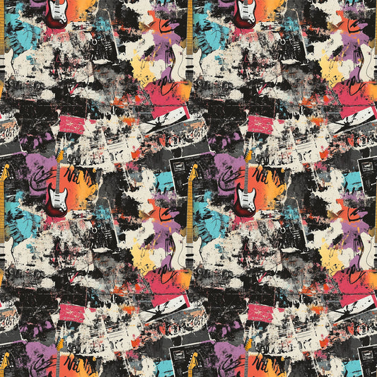 Grunge Rock Guitar Pattern 10 Quilting Cotton Fabric