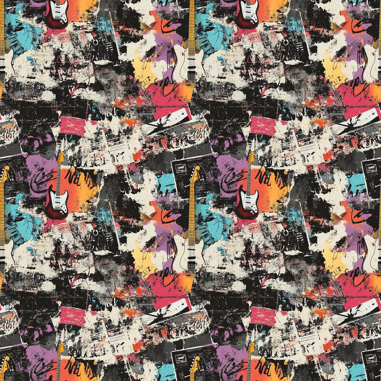 Grunge Rock Guitar Pattern 10 Quilting Cotton Fabric