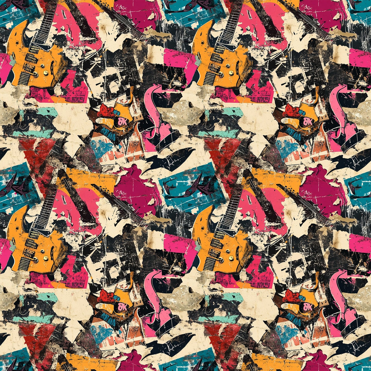 Grunge Rock Guitar Pattern 11 Quilting Cotton Fabric