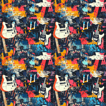 Grunge Rock Guitar Pattern 1 Quilting Cotton Fabric
