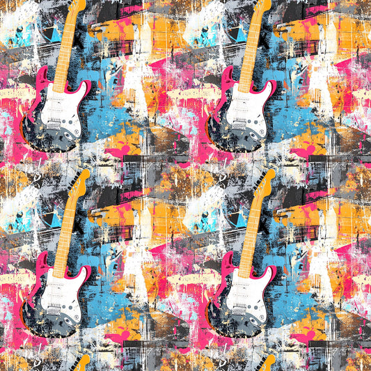 Grunge Rock Guitar Pattern 2 Quilting Cotton Fabric