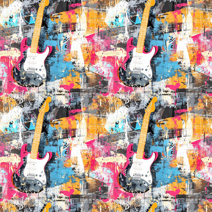 Grunge Rock Guitar Pattern 2 Quilting Cotton Fabric