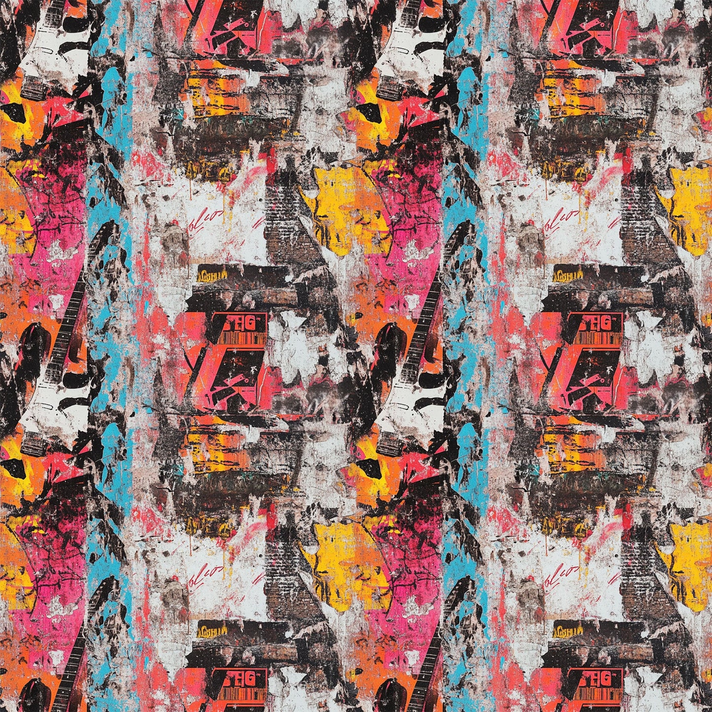 Grunge Rock Guitar Pattern 3 Quilting Cotton Fabric