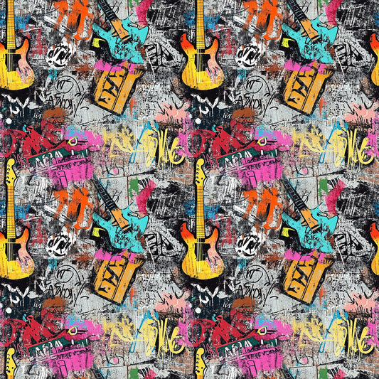 Grunge Rock Guitar Pattern 4 Quilting Cotton Fabric