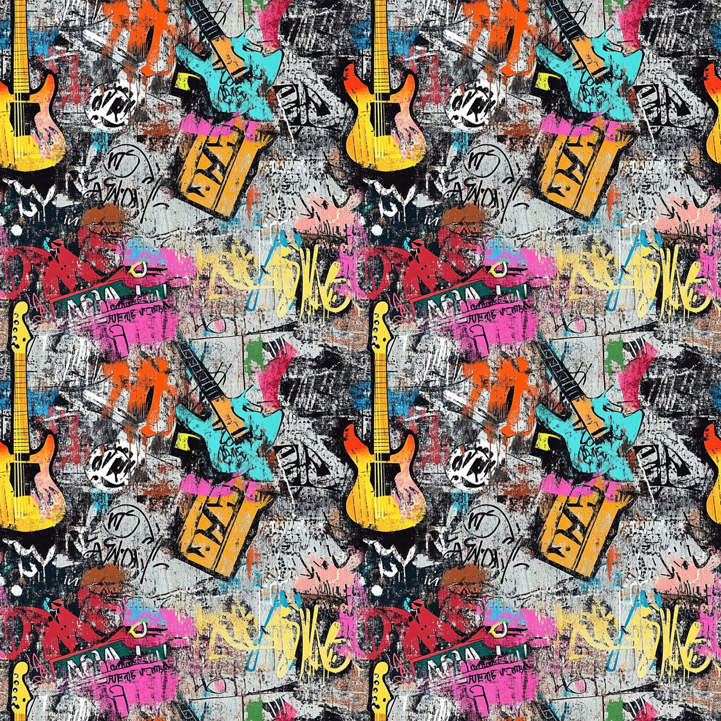 Grunge Rock Guitar Pattern 4 Quilting Cotton Fabric