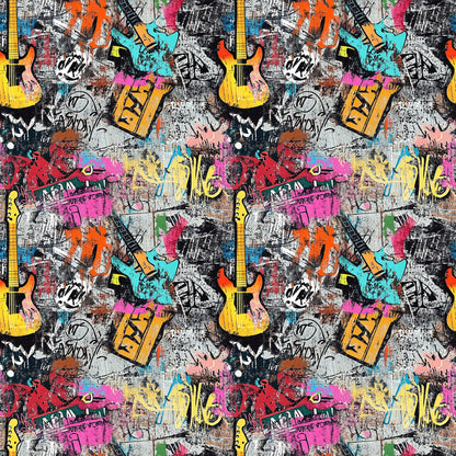 Grunge Rock Guitar Pattern 4 Quilting Cotton Fabric