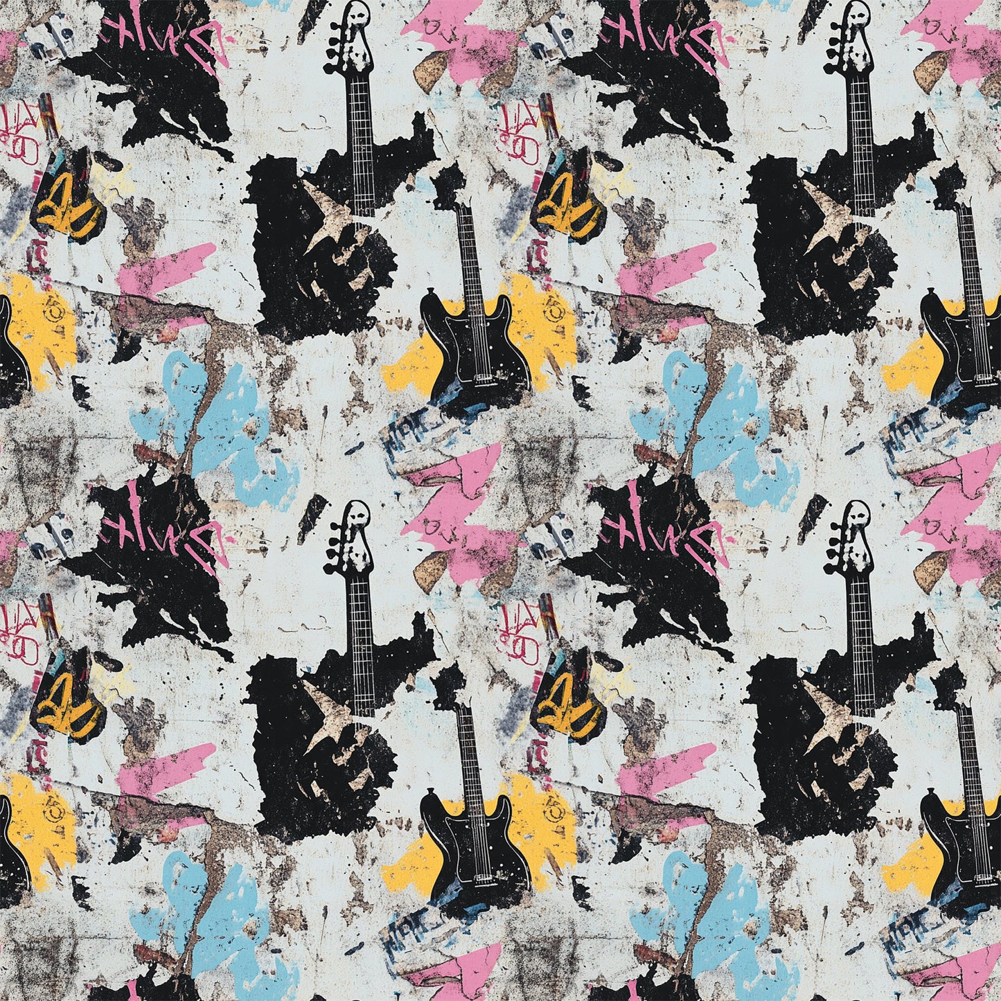 Grunge Rock Guitar Pattern 5 Quilting Cotton Fabric
