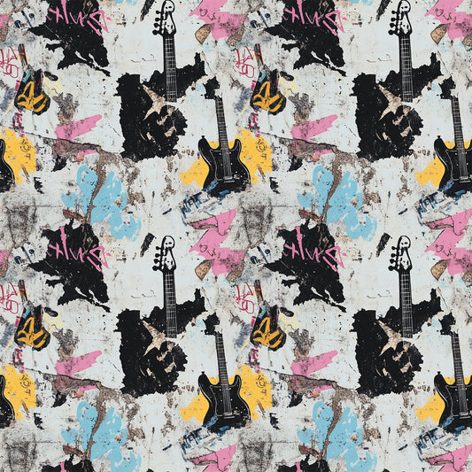 Grunge Rock Guitar Pattern 5 Quilting Cotton Fabric