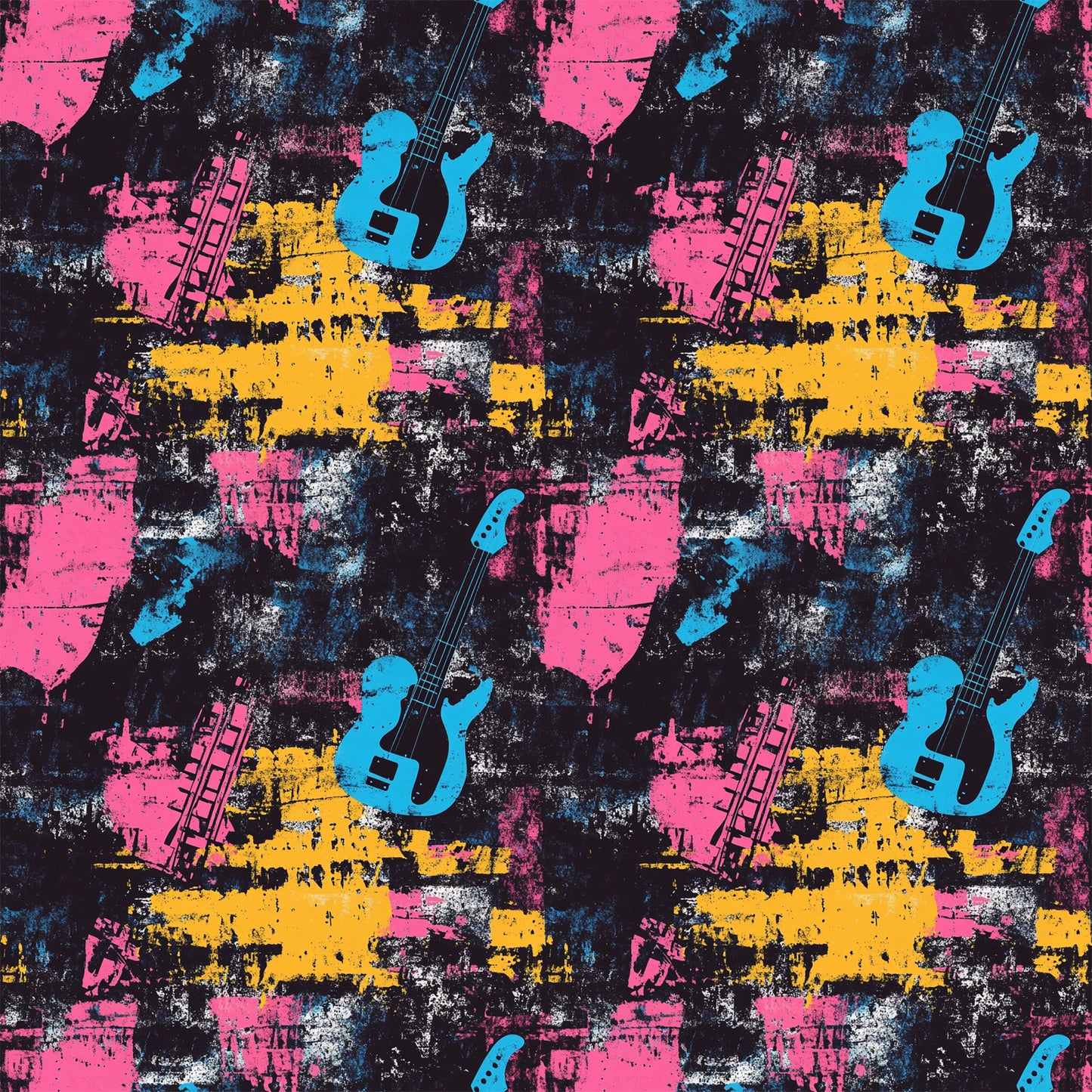 Grunge Rock Guitar Pattern 8 Quilting Cotton Fabric