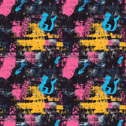 Grunge Rock Guitar Pattern 8 Quilting Cotton Fabric