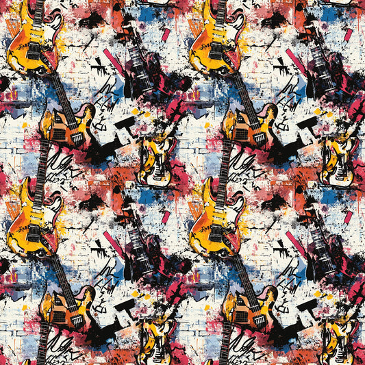 Grunge Rock Guitar Pattern 9 Quilting Cotton Fabric
