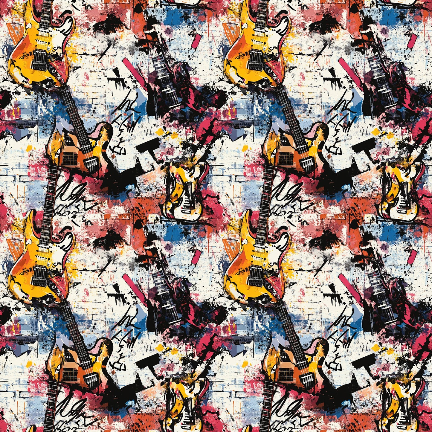 Grunge Rock Guitar Pattern 9 Quilting Cotton Fabric