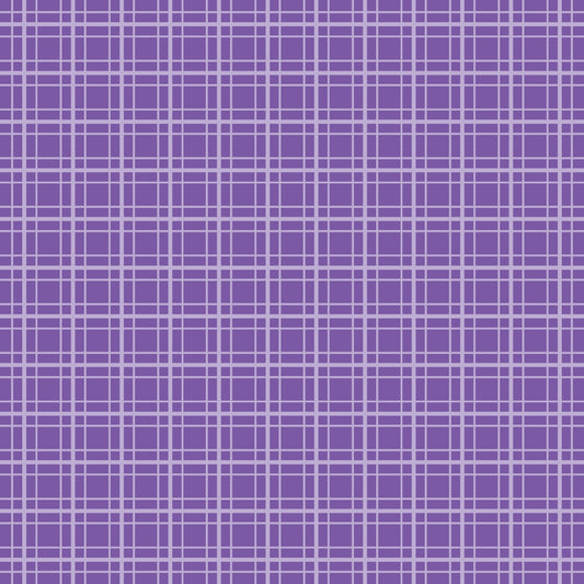 A purple plaid pattern with white intersecting lines forming squares and rectangles.