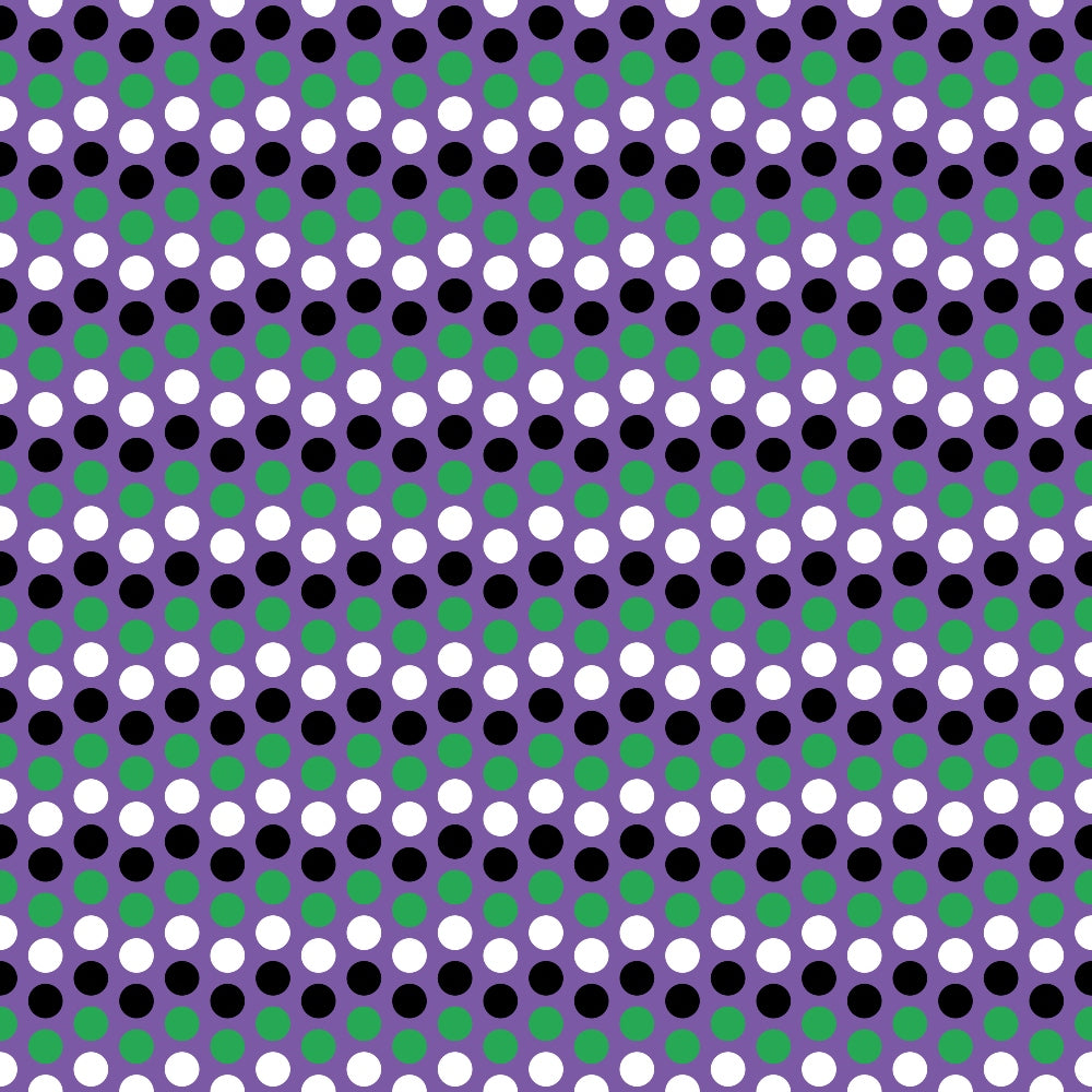 Pattern of alternating green and lilac dots on a black background, creating a visual illusion.