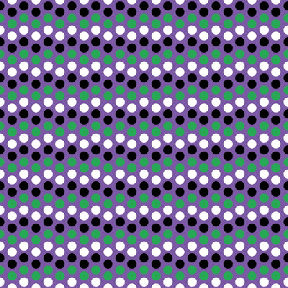 Pattern of alternating green and lilac dots on a black background, creating a visual illusion.