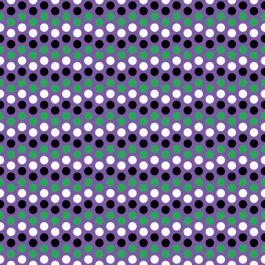 Pattern of alternating green and lilac dots on a black background, creating a visual illusion.