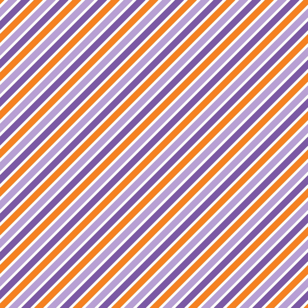 Diagonal stripes in alternating colors: purple, white, and orange on a square background.